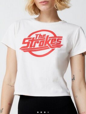ISO Urban Outfitters White Crop Top with Red 'The Strokes' Graphic